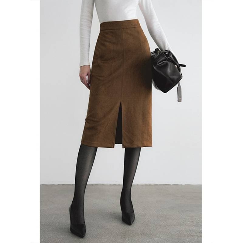 イエベ春/イエベ秋服 上品スリット入りミディ丈タイトスカート