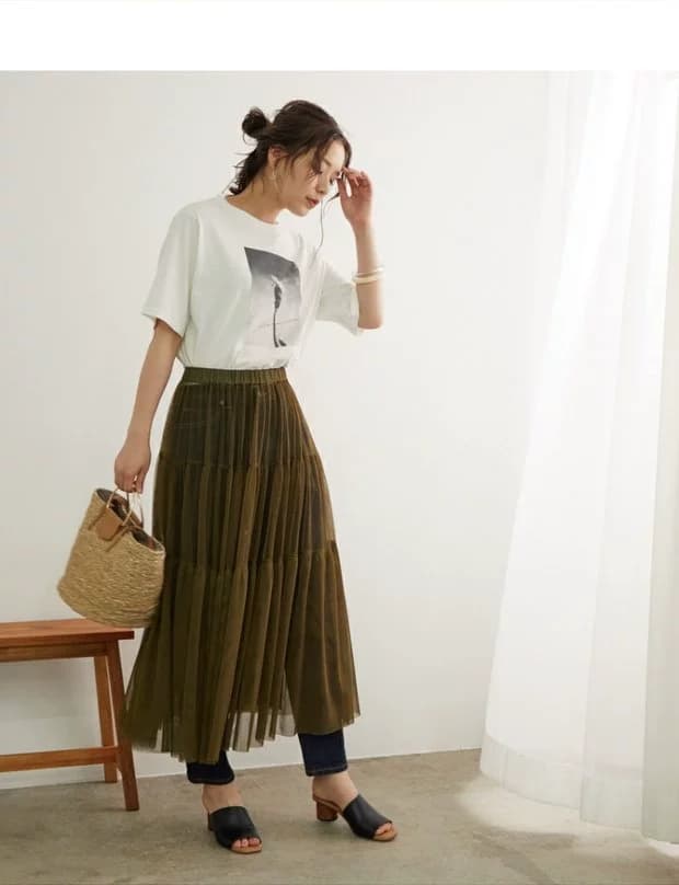 イエベ秋服 ティアードチュールプリーツスカート