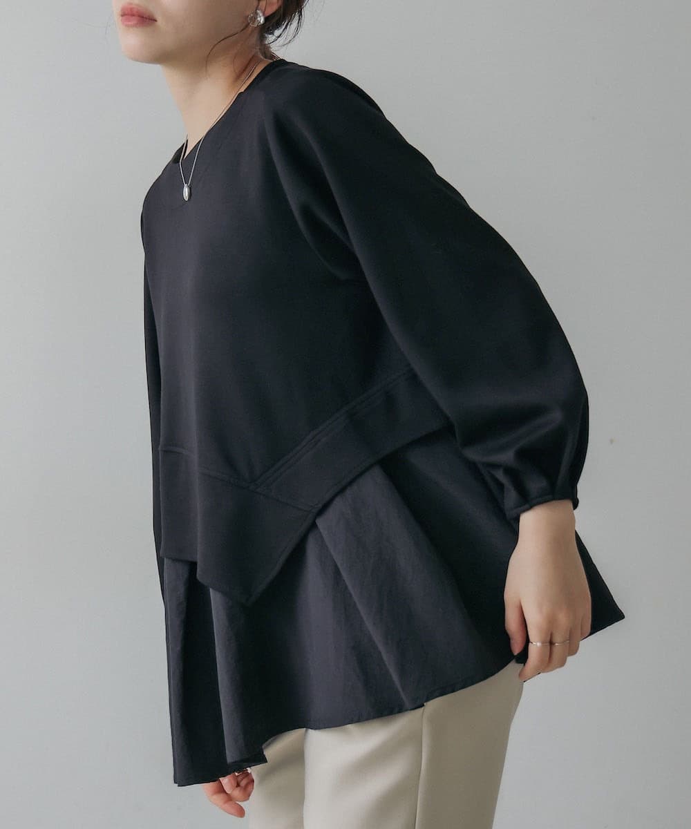 イエベ春/イエベ秋服 切り替えデザイン袖ふんわりTシャツ