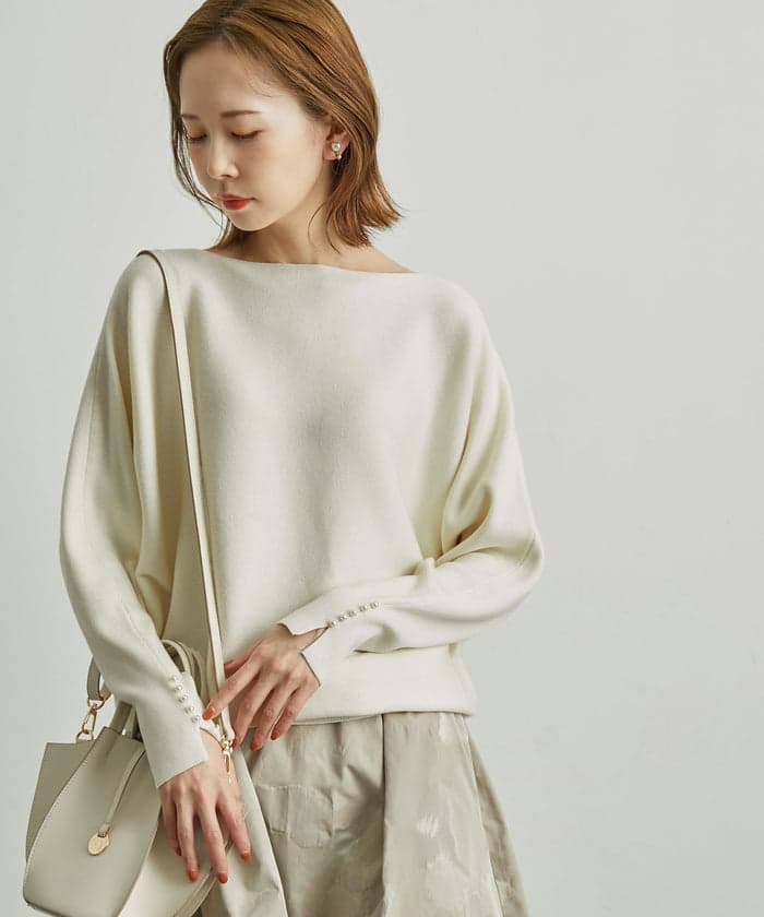 イエベ春/イエベ秋服 パール袖ニットプルオーバー