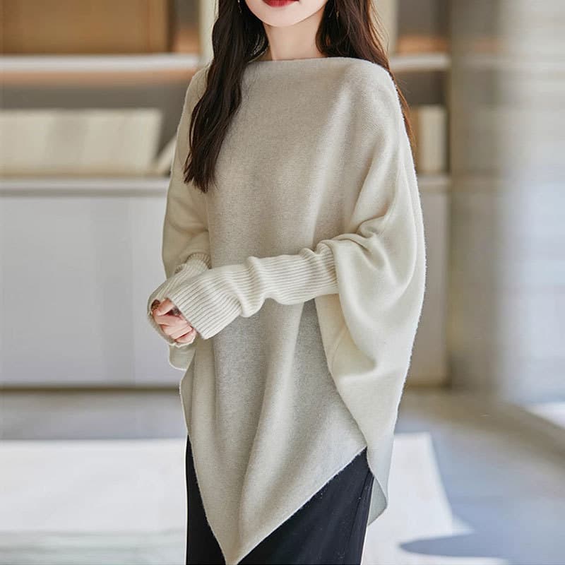 イエベ春/イエベ秋服 袖口リブ切り替えゆったりオーバーサイズニット