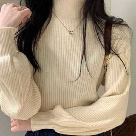 イエベ春/イエベ秋服 リブ編みタートルネックセーター