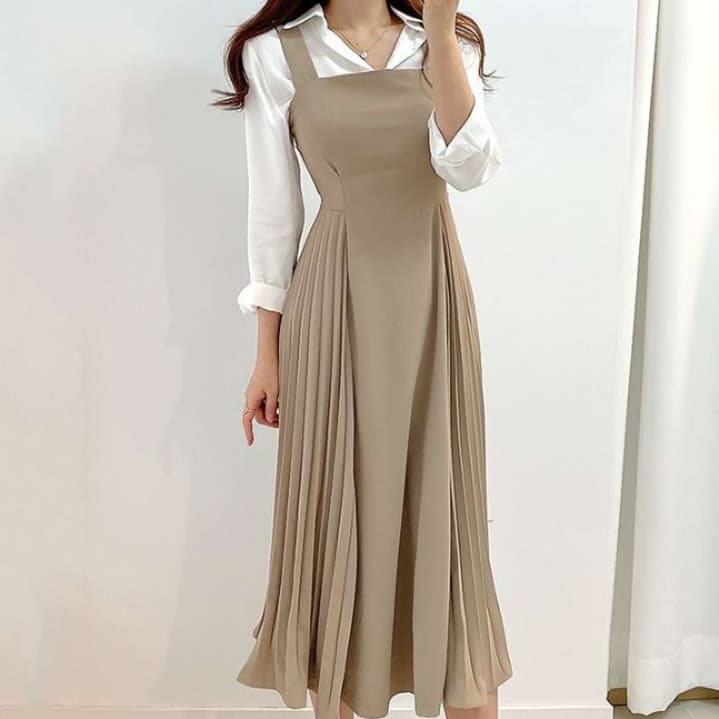イエベ春/イエベ秋服 エレガントプリーツワンピース