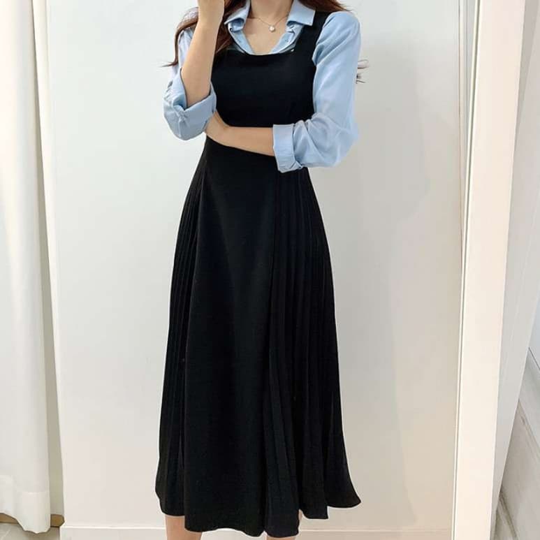 イエベ春/イエベ秋服 エレガントプリーツワンピース