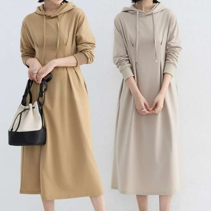 イエベ春/イエベ秋服 フード付きマキシ丈ワンピース