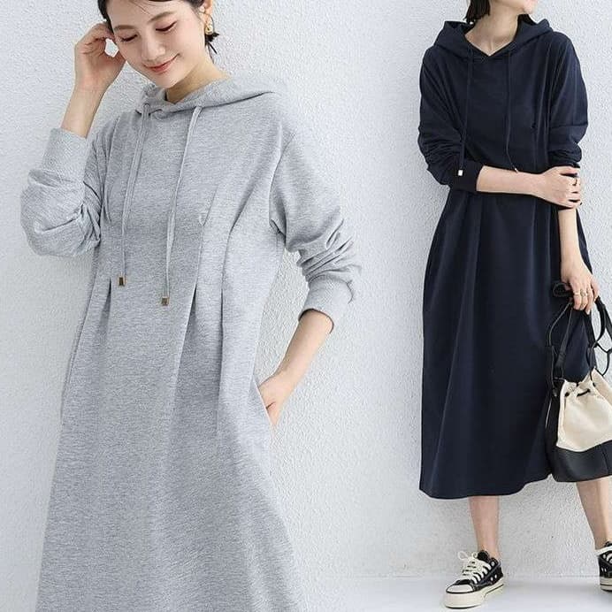 イエベ春/イエベ秋服 フード付きマキシ丈ワンピース