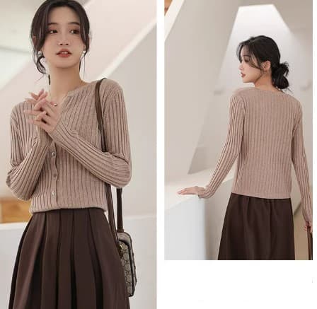 イエベ春/イエベ秋服 リブ編みカーディガン