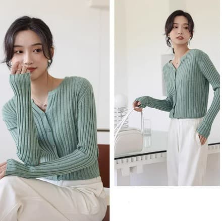 イエベ春/イエベ秋服 リブ編みカーディガン