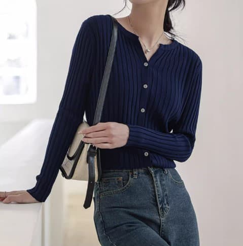 イエベ春/イエベ秋服 リブ編みカーディガン