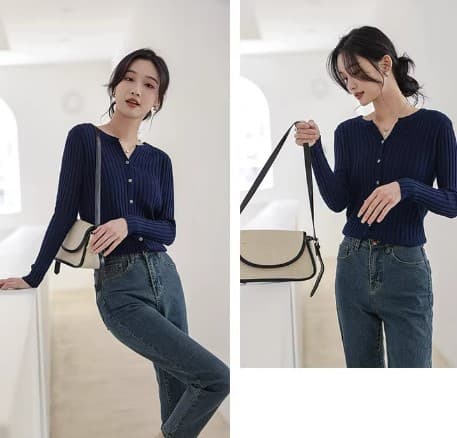 イエベ春/イエベ秋服 リブ編みカーディガン