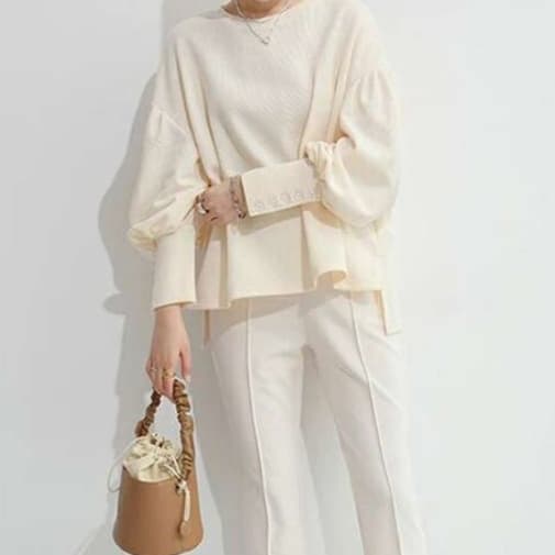 イエベ春/イエベ秋服 ボリューム袖ボタン付きプルオーバー