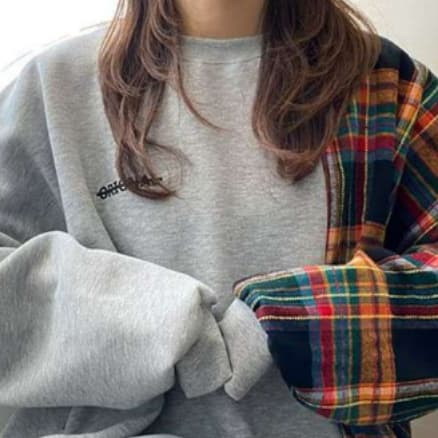 イエベ秋服 切り替えチェック柄トレーナー
