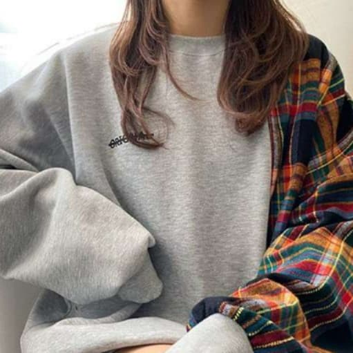 イエベ秋服 切り替えチェック柄トレーナー