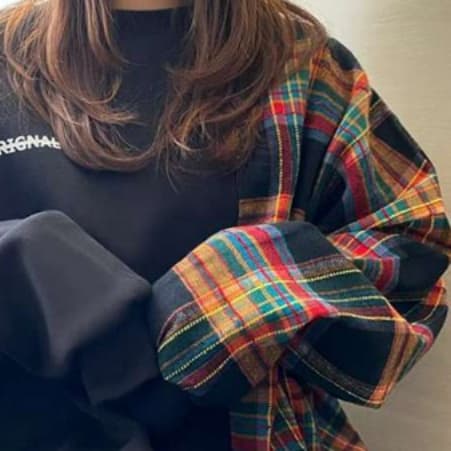 イエベ秋服 切り替えチェック柄トレーナー