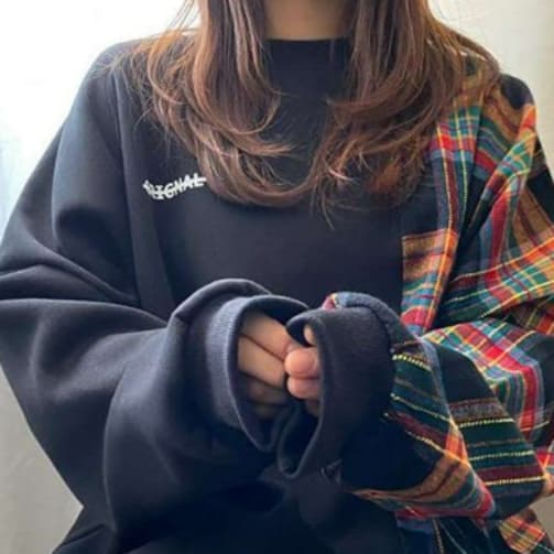 イエベ秋服 切り替えチェック柄トレーナー