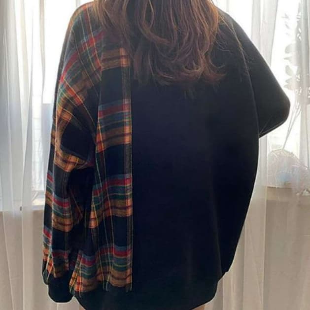 イエベ秋服 切り替えチェック柄トレーナー
