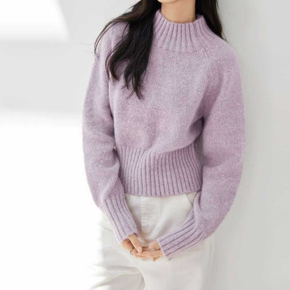 イエベ春服 リブ編み切替あったかニットセーター