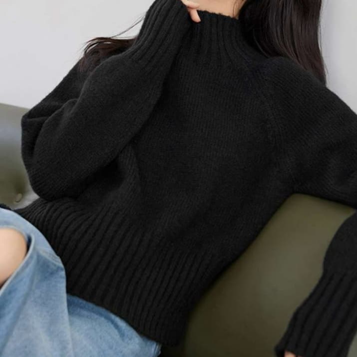 イエベ春服 リブ編み切替あったかニットセーター