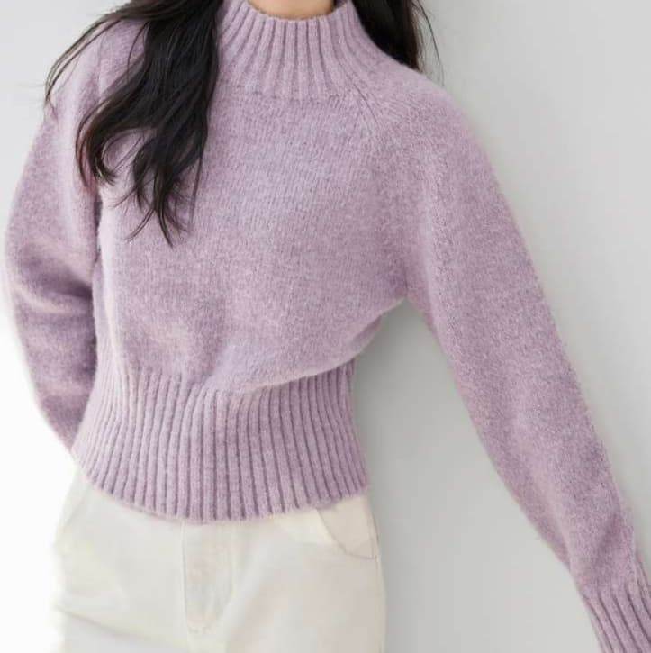 イエベ春服 リブ編み切替あったかニットセーター
