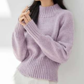 イエベ春服 リブ編み切替あったかニットセーター