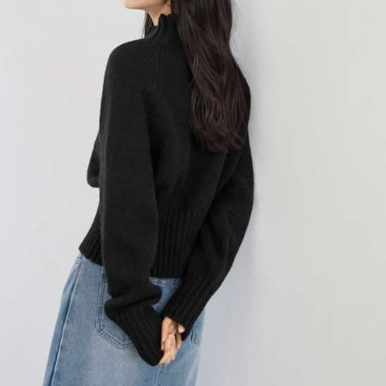 イエベ春服 リブ編み切替あったかニットセーター
