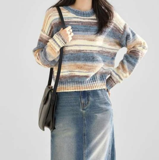 イエベ春/イエベ秋服 ふんわり優美なボーダーニット