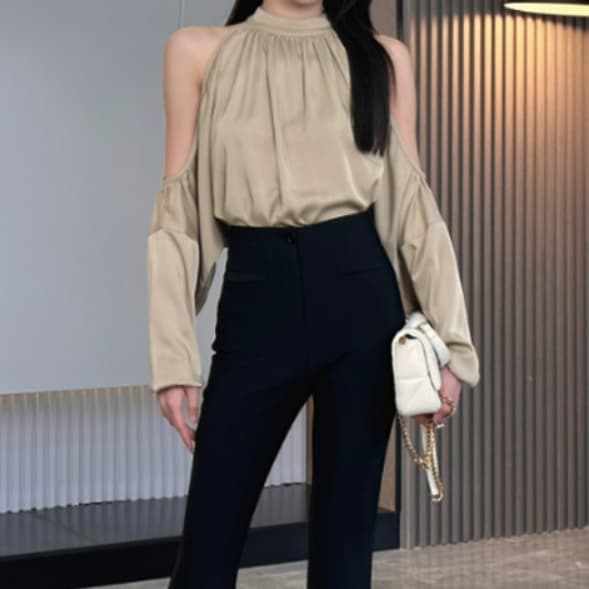 イエベ春/イエベ秋服 ぽわん袖オープンショルダーブラウス