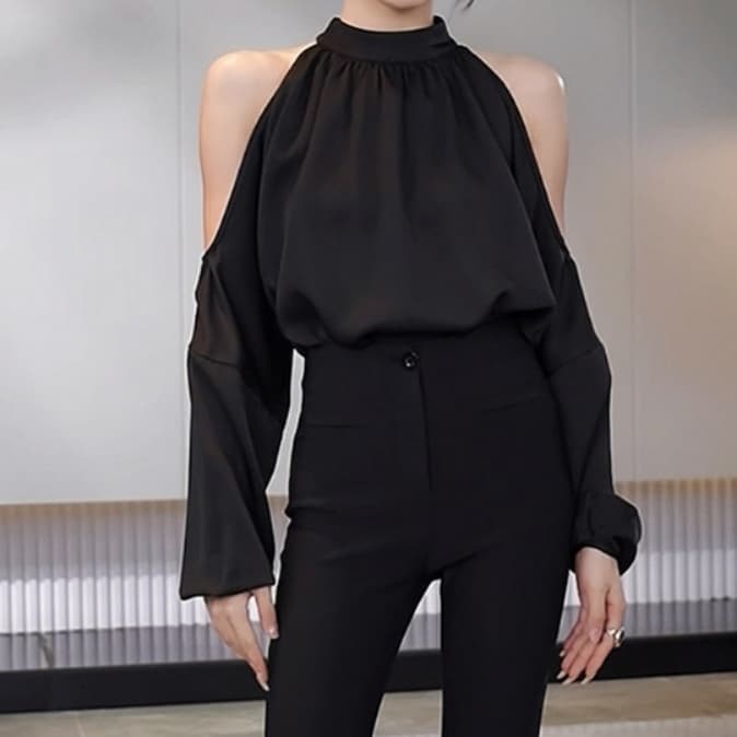 イエベ春/イエベ秋服 ぽわん袖オープンショルダーブラウス