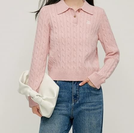 イエベ春/イエベ秋服 編みケーブル襟付きニット