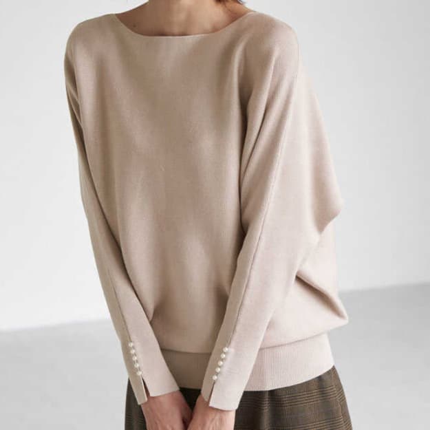 イエベ春/イエベ秋服 パール袖ニットプルオーバー