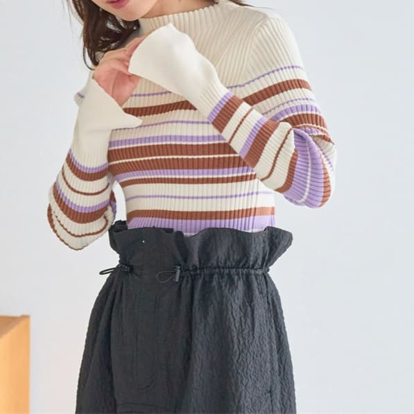 イエベ春/イエベ秋服 リブ編みタートルネック