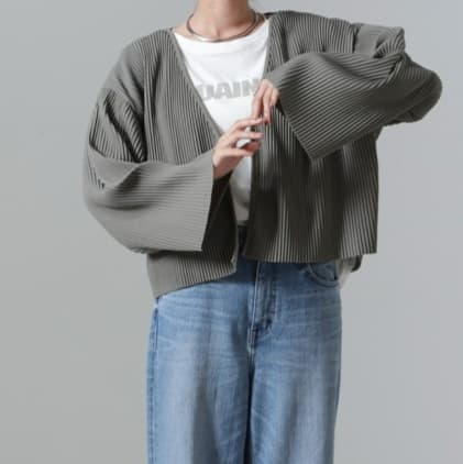 イエベ春/イエベ秋服 プリーツ編み袖カーディガン