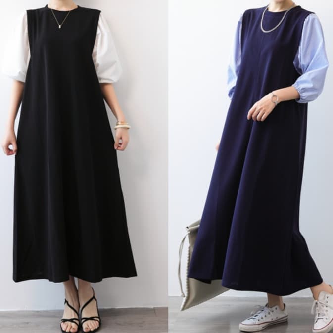 イエベ春/イエベ秋服 袖口レイヤードワンピース