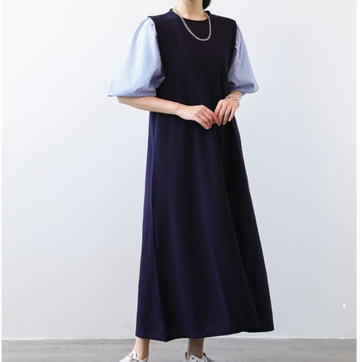 イエベ春/イエベ秋服 袖口レイヤードワンピース