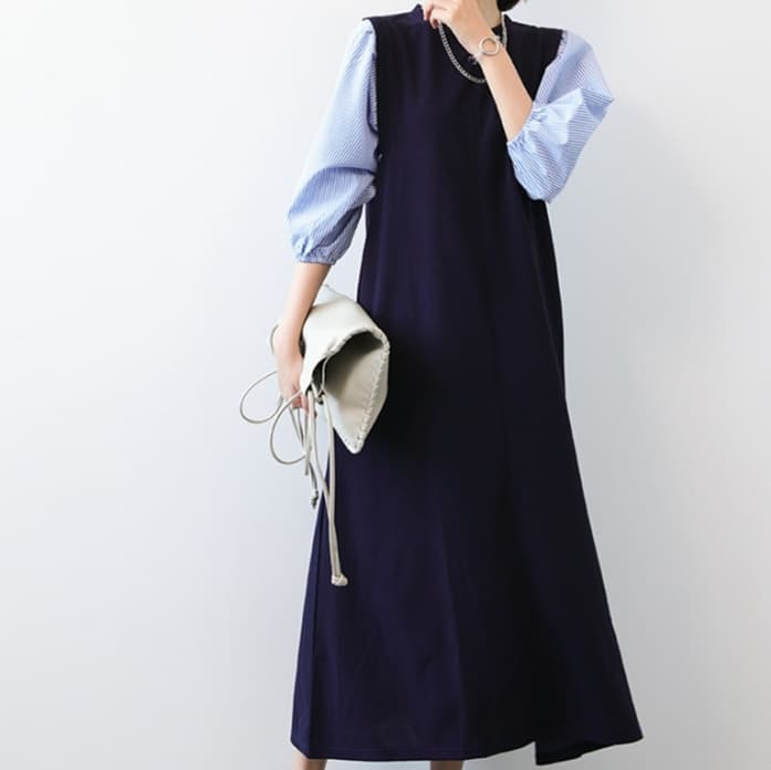 イエベ春/イエベ秋服 袖口レイヤードワンピース