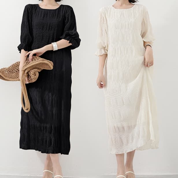 イエベ春/イエベ秋服 透かし編みニットワンピース