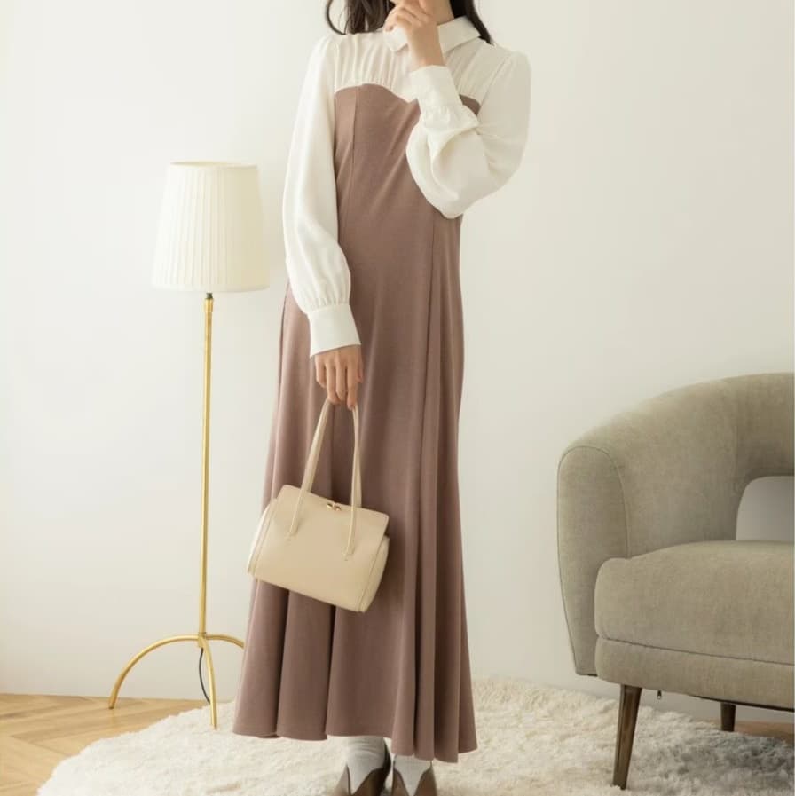 イエベ春/イエベ秋服 バイカラーシャツワンピース