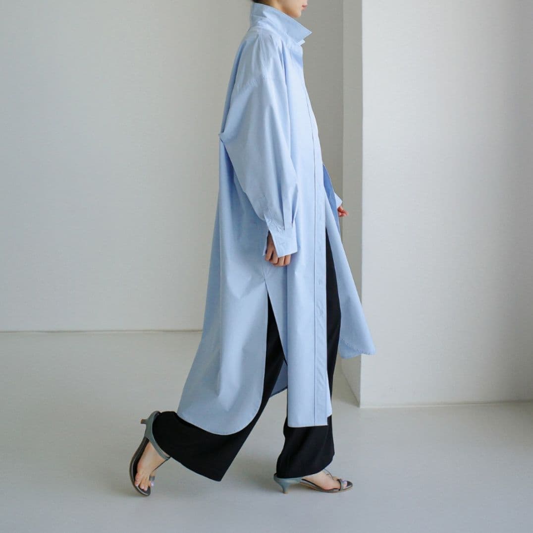 イエベ春服 洗練ゆったりマキシシャツワンピース