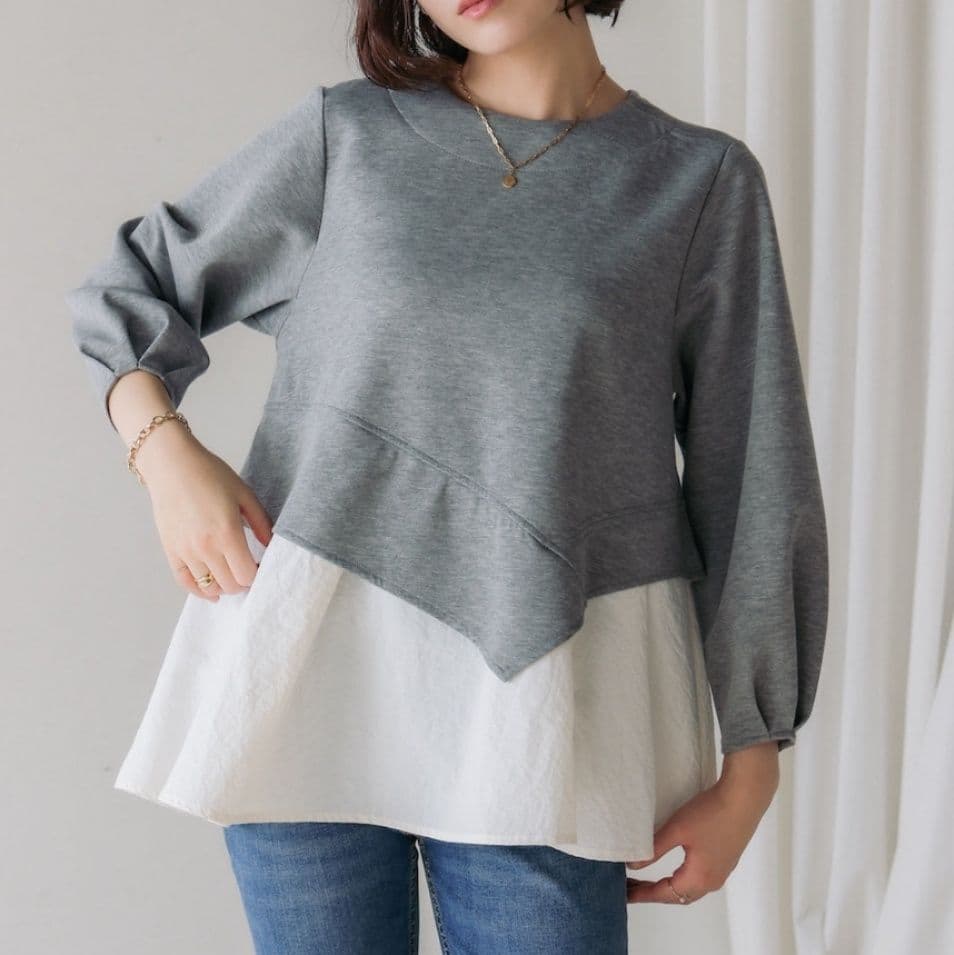 イエベ春/イエベ秋服 切り替えデザイン袖ふんわりTシャツ