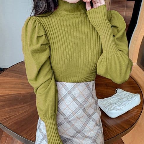 イエベ春/イエベ秋服 金ボタン付きハイネックニットトップス