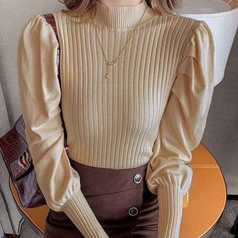 イエベ春/イエベ秋服 金ボタン付きハイネックニットトップス