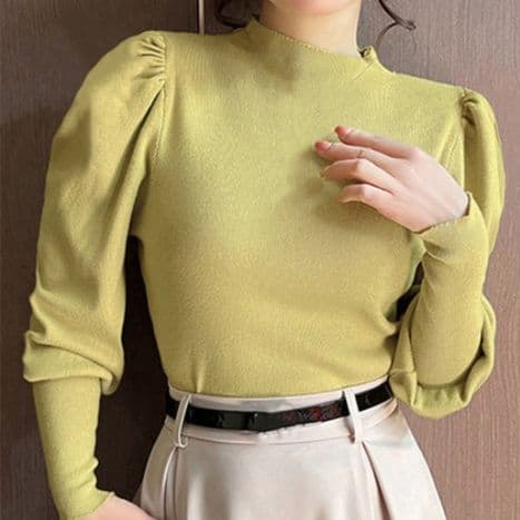 イエベ春/イエベ秋服 パフスリーブニット風プルオーバー