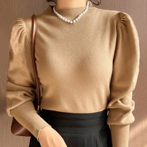 イエベ春/イエベ秋服 パフスリーブニット風プルオーバー