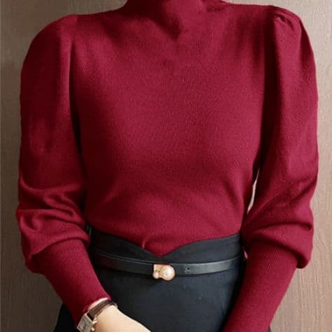 イエベ春/イエベ秋服 パフスリーブニット風プルオーバー