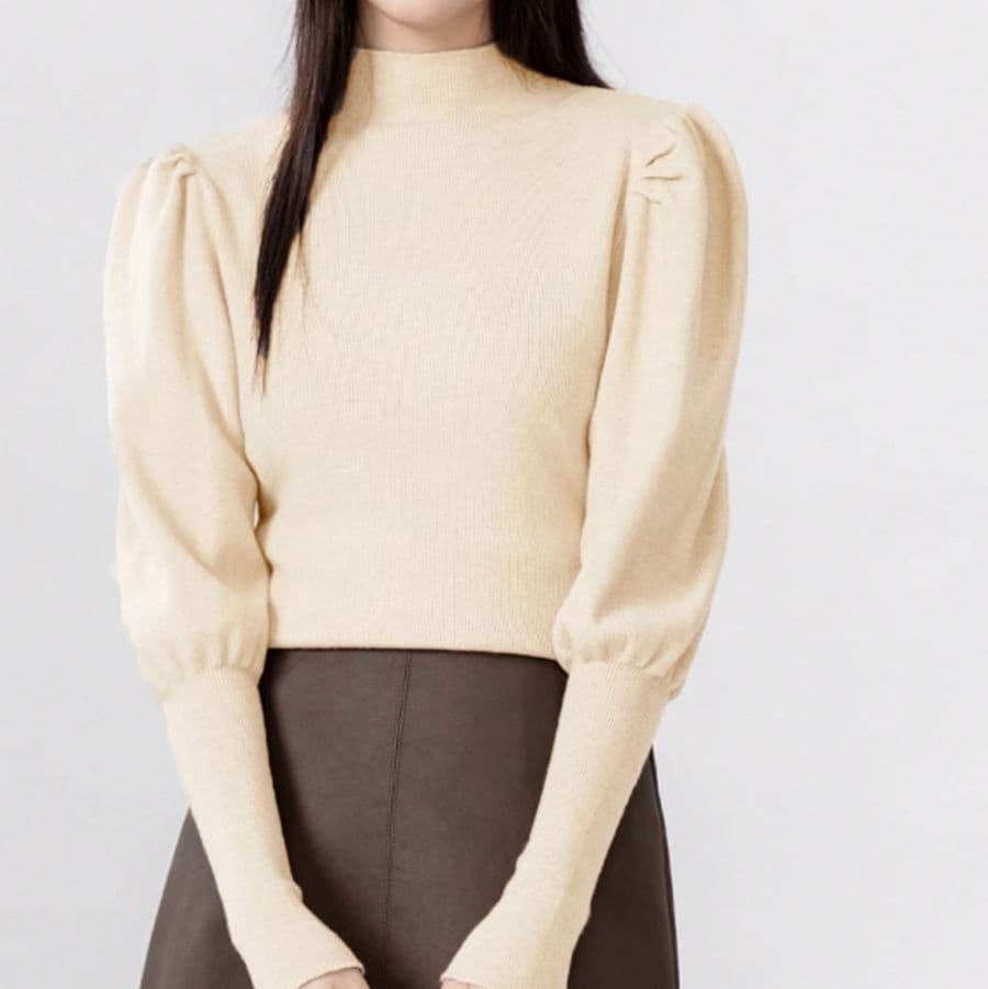 イエベ春/イエベ秋服 パフスリーブニット風プルオーバー