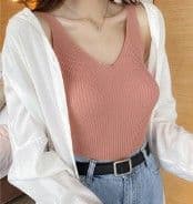 イエベ春/イエベ秋服 リブVネック ニットキャミソール