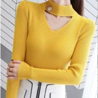 イエベ春/イエベ秋服 チョーカー風リブニット 着痩せ カーディガン