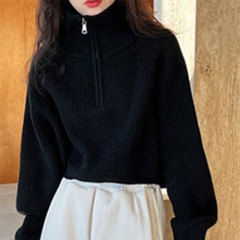 イエベ春/イエベ秋服 ハーフファスナー ショート丈 ニット レディース