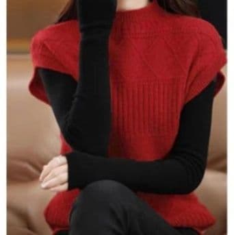 イエベ春/イエベ秋服 立体編みプチハイネックニットベスト重ね着