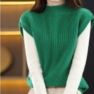 イエベ春/イエベ秋服 立体編みプチハイネックニットベスト重ね着